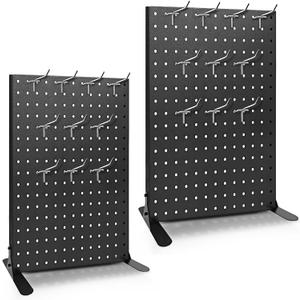 2PCS Pegboard Display Stand With 20 Hooks for Craft Shows, Metal Jewelry and Key Ring Retail Display Racks for Selling Accessories, Retail Stores, Vendors & Events, 17 X 13 Inch (2 PCS, Black)