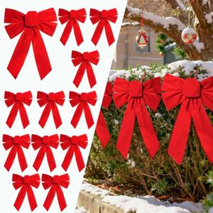 LaRibbons 12 Pack Red Velvet Christmas Bows, 13" x 9" Large Decorative Bows for Wreath, Tree, Garland & Holiday Decor, Indoor Outdoor Christmas Decorations