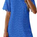 PRETTYGARDEN Women's 2026 Summer Casual Short Dresses Embroidered Lace Short Sleeve Boho Mini Dress Beach Vacation Clothes (Blue, S)