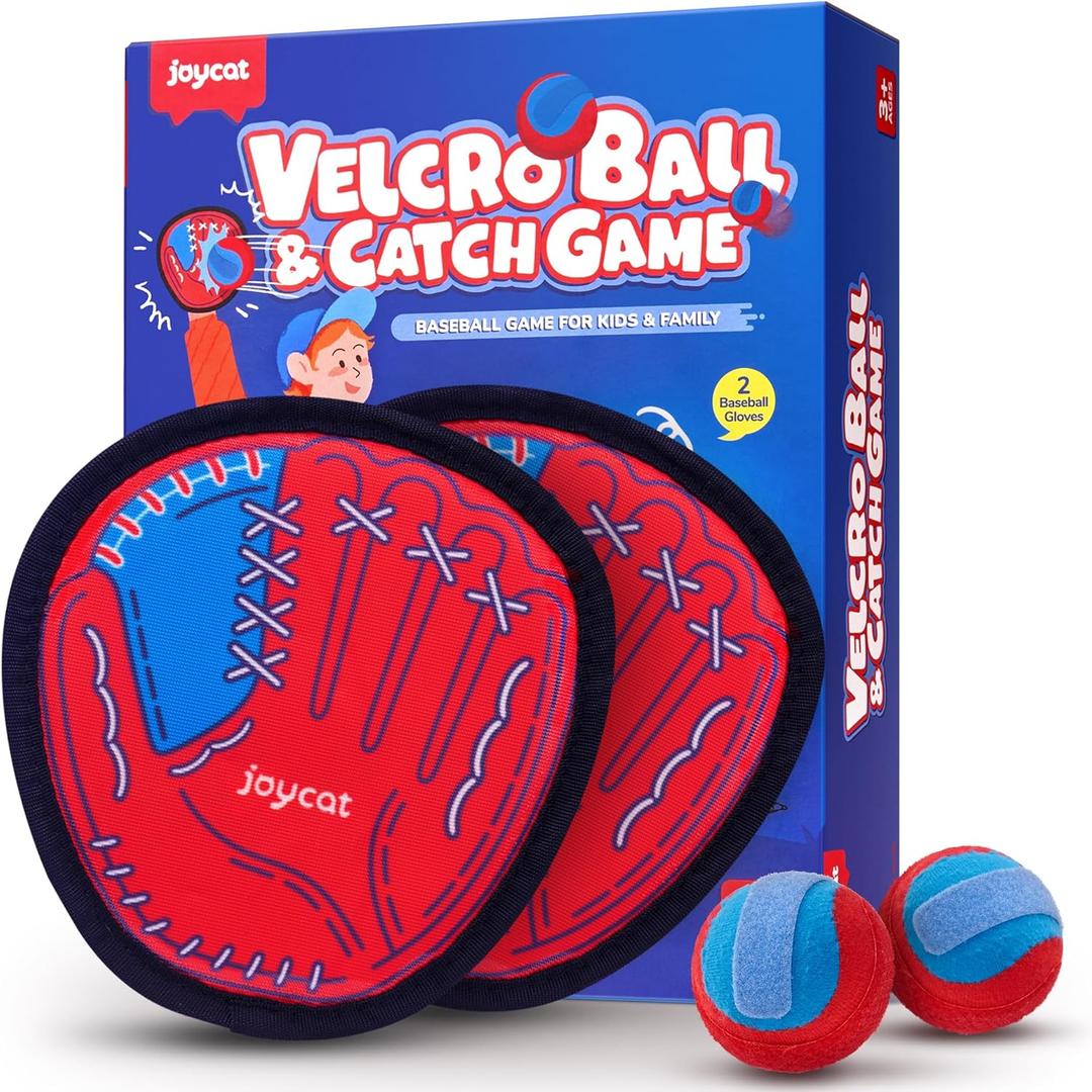 JoyCat Toss and Catch Ball Game for Kids, 2 Paddle Sticky Ball Set, Toddler Baseball Catch Toy, Outdoor Game for Beach, Yard & Camping, Sports Birthday Gifts for Boys Girls Ages 3-12