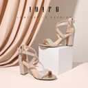 IDIFU Women's IN3 Grace Strappy Block Heels Sandals Comfy Open Toe Chunky Dress Wedding Shoes with Adjustable Cross Strap size 10