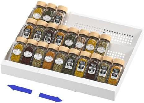 Wobmmi Expandable Metal Spice Drawer Organizer,3-Tier,Slanted Seasoning Jars Tray for Kitchen Cabinet Drawers Insert/Countertop (Jars not included)-3Tier,1pack/White