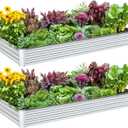 2PCS 8x4x1FT Galvanized Raised Garden Bed, Galvanized Planter Raised Garden Boxes Outdoor, Large Metal Raised Garden Beds for Vegetables-Silver
