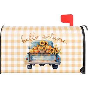 TOUNER Hello Autumn Pumpkin Truck Mailbox Covers, Autumn Thanksgiving Magnetic Letter Box Wrap, Fall Harvest Post Letter Box Decor for Outdoor Garden Front Yard Porch, Mailbox Decor Gifts for Friends