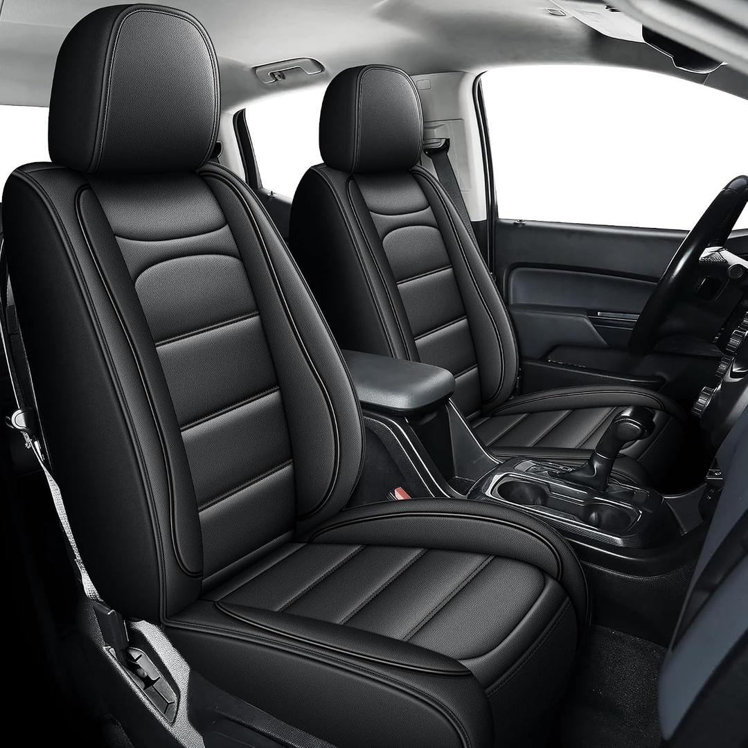 IKABEVEM Seat Covers Fit for Chevy Chevrolet Colorado : 2015-2025 2026 Crew Cab Z71 LT ZR2 Work Truck Full Set Pickup Faux Leather Car Seat Covers (5 Seats,Blackline)
