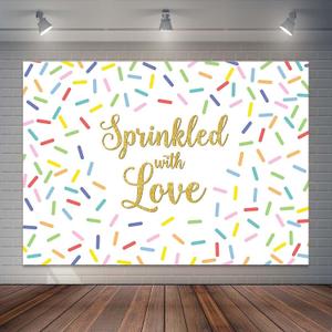 Sprinkled with Love Backdrop Colorful Confetti Sprinkles Baby Shower Background Sweet Donut Baby Shower Party Cake Table Decorations Photo Booth Props (7x5ft)