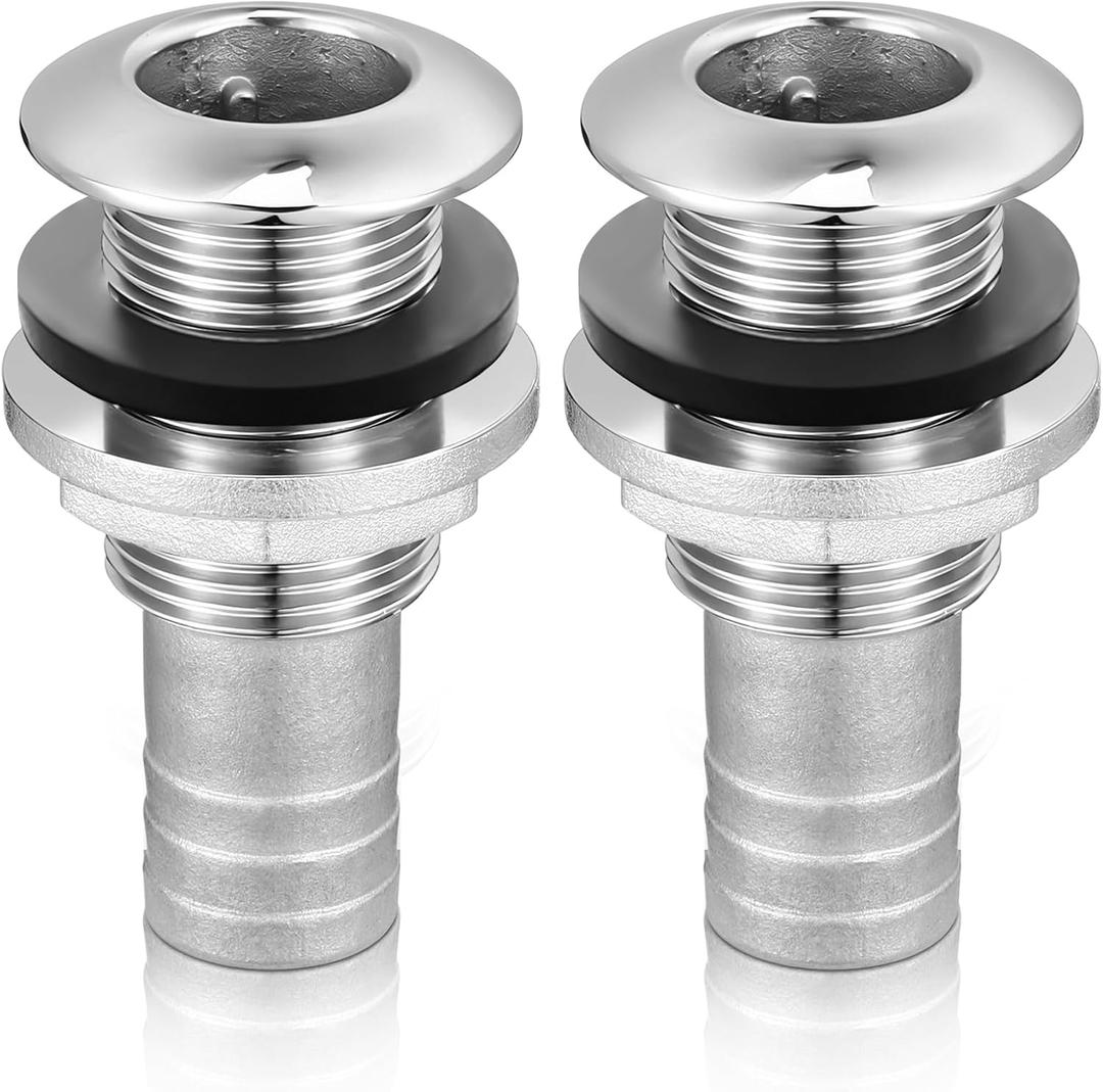 2 Pcs Thru Hull Fittings for Boats 3/4 316 Stainless Steel Thru Hull Connector Marine Combo Grade Barbed Boat Plumbing Fittings with Nut Gasket for Boats Yachts Rvs