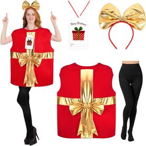 Christmas Gift Costume for Women Adult Funny Outfit with Headband Merry Christmas Card Set for Christmas Cosplay Dress Up Party