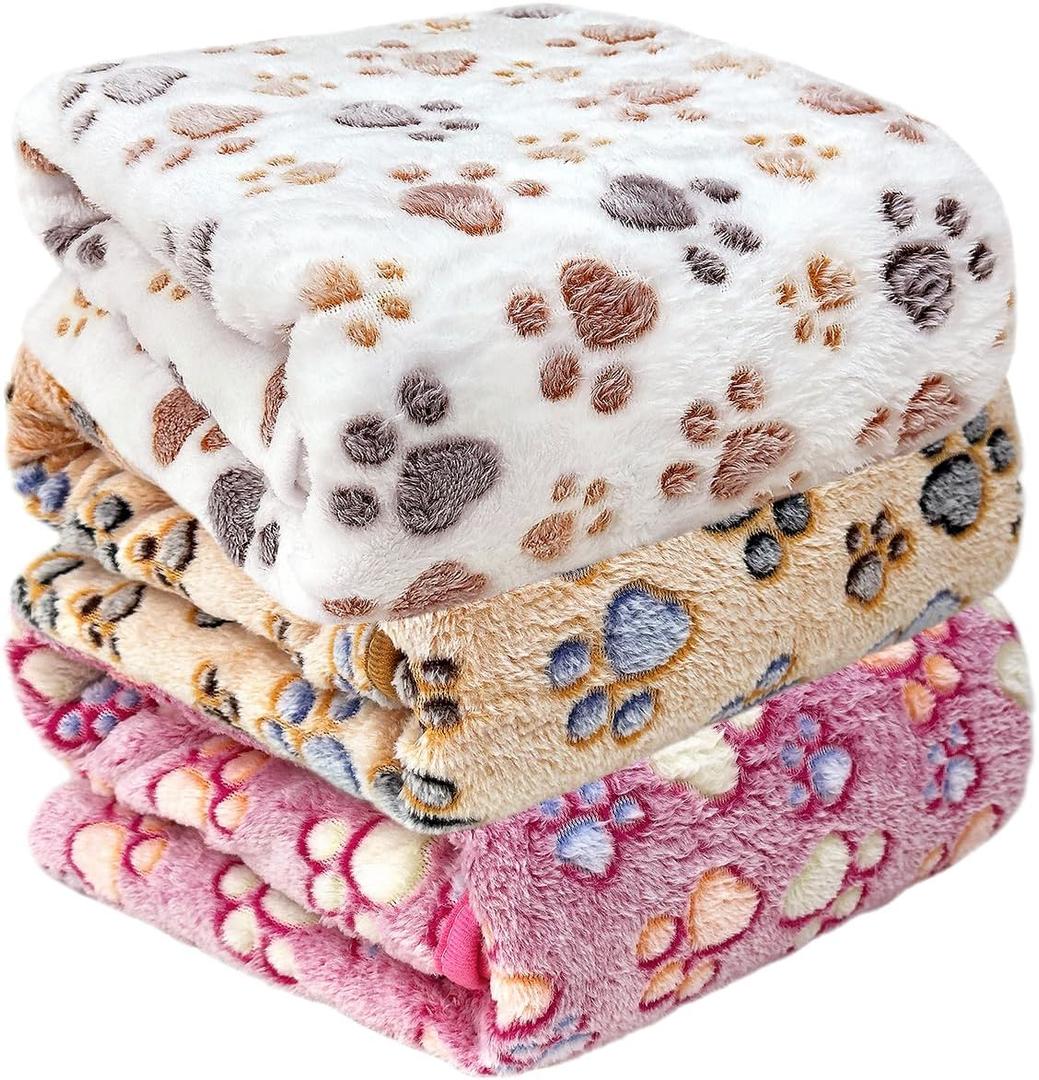 Dog Blankets for Large Dogs, 3 Pcs Dog Blanket Washable, Soft Fluffy Flannel Pet Blanket Mat Cover for Bed Couch, Cute Print Puppy Blanket 60" x 50"