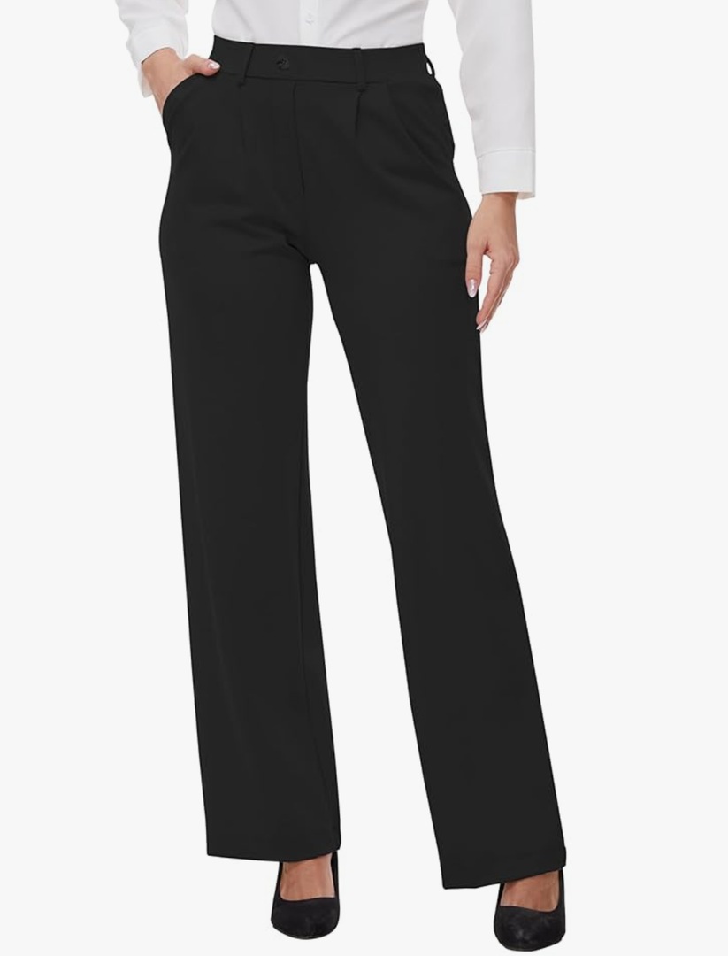Women’s 27"/29"/31" Wide Leg Pleated Yoga Dress Pants, High Waist Stretchy Slacks for Workout Business Casual Size L