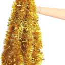 FINGOOO Gold Garland Christmas Decorations,33Ft/10M Thick Fluffy Christmas Tree Tinsel Garland Wedding Birthday Decor