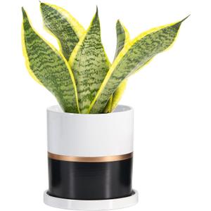 Ekirlin 4 inch Plant Pot - Ceramic Flower Planters Indoor - Modern Succulents Containers with Drain Hole Saucer, Decorate Home, Office & Outdoor (Black)