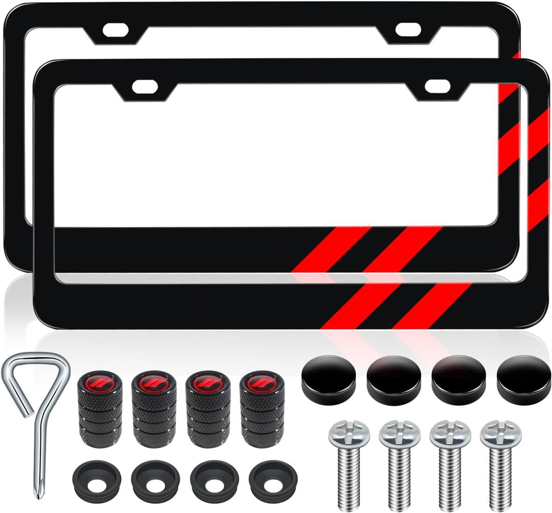 2PCS Matte License Plate Frames for Dodge Charger Accessories Challenger Durango Universal Solid Rust-Proof Aluminum License Plate Cover Holder for Front and Rear Car Tags (Red)