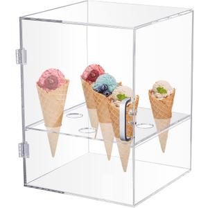 CroBlissful Acrylic Ice Cream Cone Holder 9 Holes Clear Waffle Cone Cabinet Transparent Ice Cream Display Case Stand for Bakeries Coffee Shops Dessert Shops(11.81 x 8.66 x 8.66 Inches)