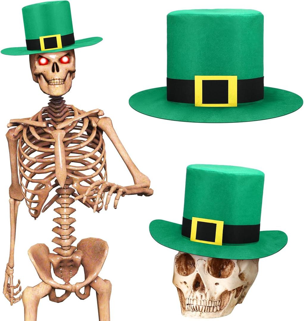 Geyoga 12 ft Skeleton Accessories St Patrick's Day 12 Foot Skeleton Leprechaun Hat Green Outdoor Giant Skeleton Clothing for Garden Lawn Decor