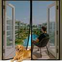 Magnetic Closure Screen Door for 62"x81" French Door Sliding Door Pet and Dog Friendly, Durable Fiberglass Mesh Double Door Screen Mesh Retractable Curtain, Keep Bugs. Mosquito Out, Fly Screen