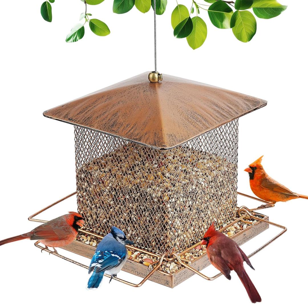 Bird Feeder for Outdoor Hanging, Heavy Duty Metal Squirrel Proof Wild Bird Feeders for Garden Yard Outside Backyard Decoration, 3.5LB Large Capacity Birdfeeder (Large, 7"7"5.5")