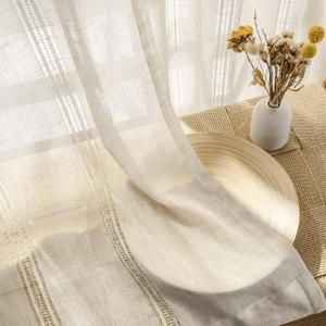Natural Linen Semi Sheer Privacy Light Filtering Curtain for Living Room, Rod Pocket Transparent Farmhouse Window Drapes,2 Panels,W52 x L63