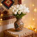 Artificial Tulips Bridal Wedding Festival Decor Bouquet Real Touch PU Flower Bouquet Pack of 20 (White)