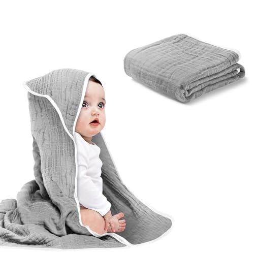 Arnzion Baby Hooded Towels for Babies and Toddlers, Muslin Baby Bath Towel Soft and Absorbency (Grey 2 Pack)