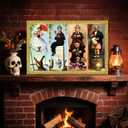 Haunted House Halloween Wall Art Large Wooden Vintage Gold Framed Horror Theme Pictures for Rustic Landscape Wall Decor, Aesthetic Halloween Wall Welcome Decor (Including Wooden Frame)