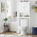UTEX Over The Toilet Storage Cabinet, Over Toilet Bathroom Organizer with Adjustable Shelves and Double Doors, White, 8"d X 27"w X 66"h