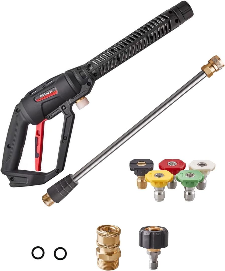 Pressure Washer Gun with Power Wash Extension Wand 4000PSI, 5 Sprayer Nozzle Tips, Pressure Washer Adapter Set Quick Connect Kit, High Pressure Washer Accessories Black (Long)