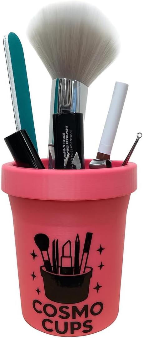 Hat Shark CosmoCups Car Makeup Brush Cup Holder, Decorative Pot Design, Cosmetic Organizer Storage Container for Beauty Tools and Accessories for Cars and Home (Pink)
