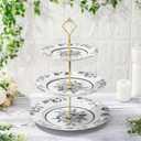 Lallisa Black Floral 3 Tier Dessert Stand 10", 9" and 7" Ceramic Vintage Chinoiserie Tea Party Tiered Tray Cake Stand Display Holder Tower for Halloween Wedding Baby Shower Bridal Shower Tea Party
