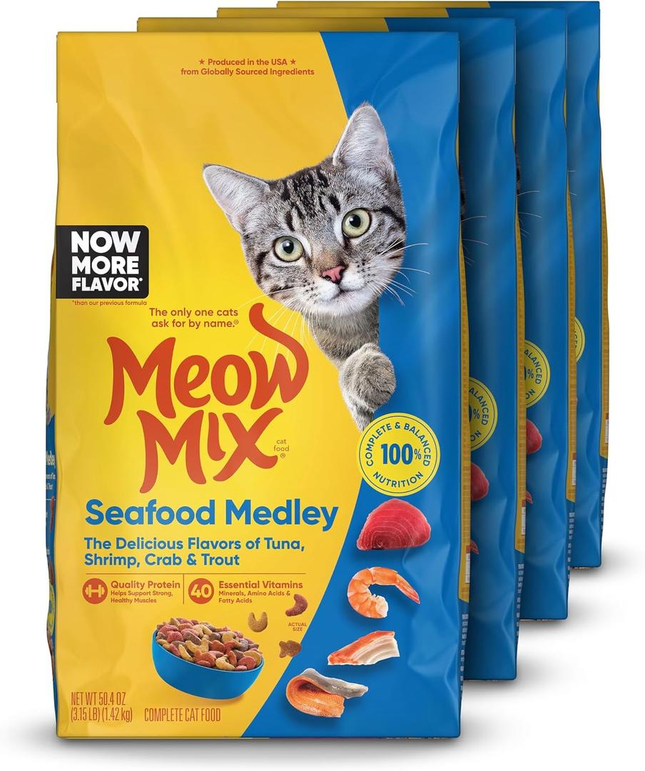 Meow Mix Seafood Medley Dry Cat Food, 3.15 Pound Bag (Pack of 4) (EXP 10/29/27)
