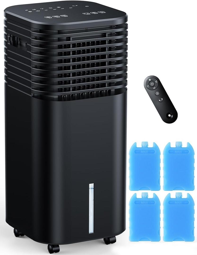 4-IN-1 Portable Air Conditioners, Evaporative Air Cooler w/4 Modes & 3 Speeds, 15H Timer for Smart Auto-off, 2-Gal Tank for 20H Cooling,17FT Remote,No Hose Needed, 120O Scillating Swamp Cooler