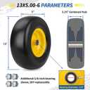 GICOOL 2-Pack 13x5.00-6 Flat Free Lawn Mower Tire and Wheel Assembly, 13" Solid Smooth Tread PU Tire with 3/4" or 5/8" Bearing, 3.25"-5.9" Adjustable Centered Hub for Zero Turn Mowers