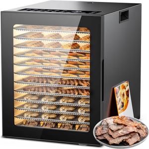 Food Dehydrator, 12 Stainless Steel Trays in 850W Dehydrator Machine, 48 Hour Digital Timer and 167F Temperature Adjustable, Food Dryer for Jerky, Dog Treats, Meat, Fruit, Herbs