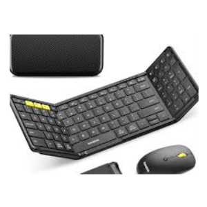 Samsers Foldable Keyboard and Mouse, Folding Bluetooth Keyboard Mouse Combo with Backlight, 2.4G + BT5.0 x 2, Full Size Travel Keyboard & Portable Wireless Mouse for Windows/Android/iOS/Mac OS, Black