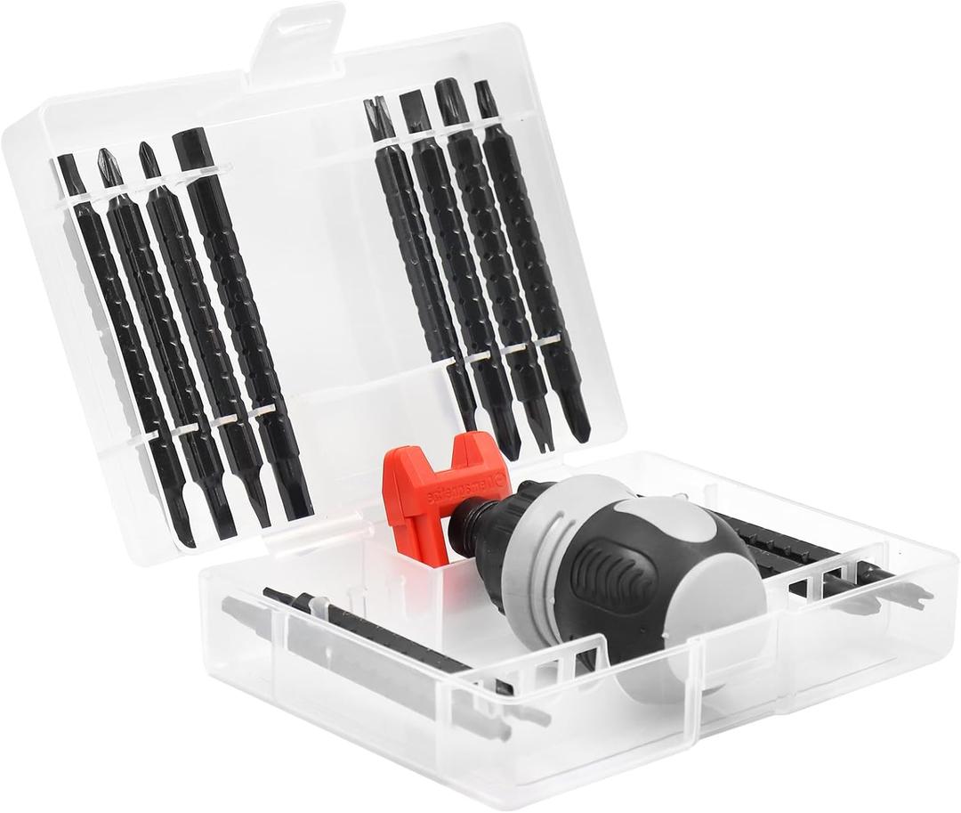 26-in-1 Ratcheting Multi-Functional Double-Head Screwdriver with Storage Box, Stubby Repair Tool, Multi-Purpose Installation Tool, Removable/Adjustable/Reversible/Switchable/Portable