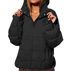 Fazortev Womens Oversized Puffer Jacket Quilted Dolman Hoodies Pullover Long Sleeve Lightweight Warm Tops Coat (XX-Large, Black)