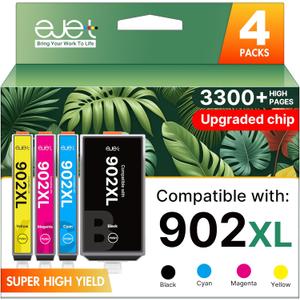 902XL Ink Cartridge Combo Pack for HP 6958 6970 Printer Compatible for HP 902 HP902 XL HP902XL to OfficeJet 6978 6968 6960 6975 6956 6961 6963 6964 6962 6950 6954 6951 Black Cyan Magenta Yellow