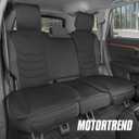 Motor Trend LuxeFit Black Faux Leather Rear Bench – Premium Automotive Back Seat Cover for Cars, Padded Cushion with Pockets, Adjustable Interior Car Seat Protector