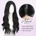HANNE Long Wavy Black Wig Small Lace Synthetic Wig 26 Inch Natural Wavy Black Wigs for White Women(1B)