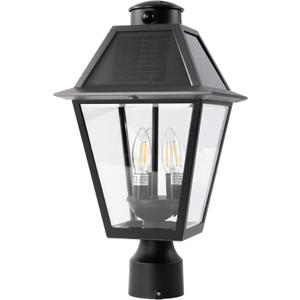 LUTEC Outdoor Solar Lamp Post Light with Motion Sensor, Dusk to Dawn Waterproof Pole Light Head with Three Modes, Exterior Black Solar Powered Fence Post Light Fixtures for Outside