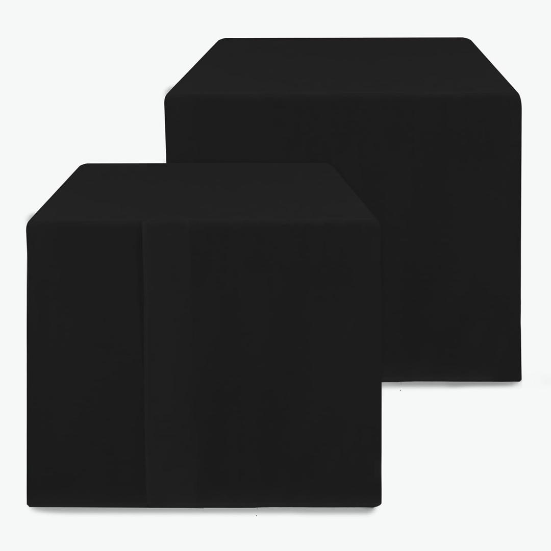 HolidayIdeas 2 Pack Square Fitted Table Covers - 34 x 34 Inch - Black Fabric Table Clothes Washable Tablecloth Protectors for Parties, Holiday Dinner, Trade Show, Vendor Stand (34 Square| 2 Pack)