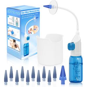 Ear Wax Removal, Ear Wax Removal Tool, Manual Ear Irrigation Flushing System, Ear Flushing Kit, Ear Cleaner System for Adults & Kids, Safe and Effective to Clean Ear Built Up Wax