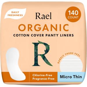 Rael Panty Liners for Women, Organic Cotton Cover - Daily Pantiliners, Light Absorbency, Unscented, Chlorine Free (Micro Thin, 140 Count)