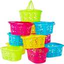 Zcaukya 12 Packs Easter Baskets, 6.5"x4.5"x3.2" Colorful Plastic Kids Easter Baskets with Handles, Empty Plastic Easter Basket for Easter Egg Hunt Party Favors
