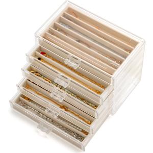Necklace Organizer Box with 5 Drawers 30 Compartments, Dustproof Velvet Necklace Display Tray, Acrylic Necklaces Display Case, Pendant Chains Necklace Storage Tray Gift for Women and Girls (Beige)