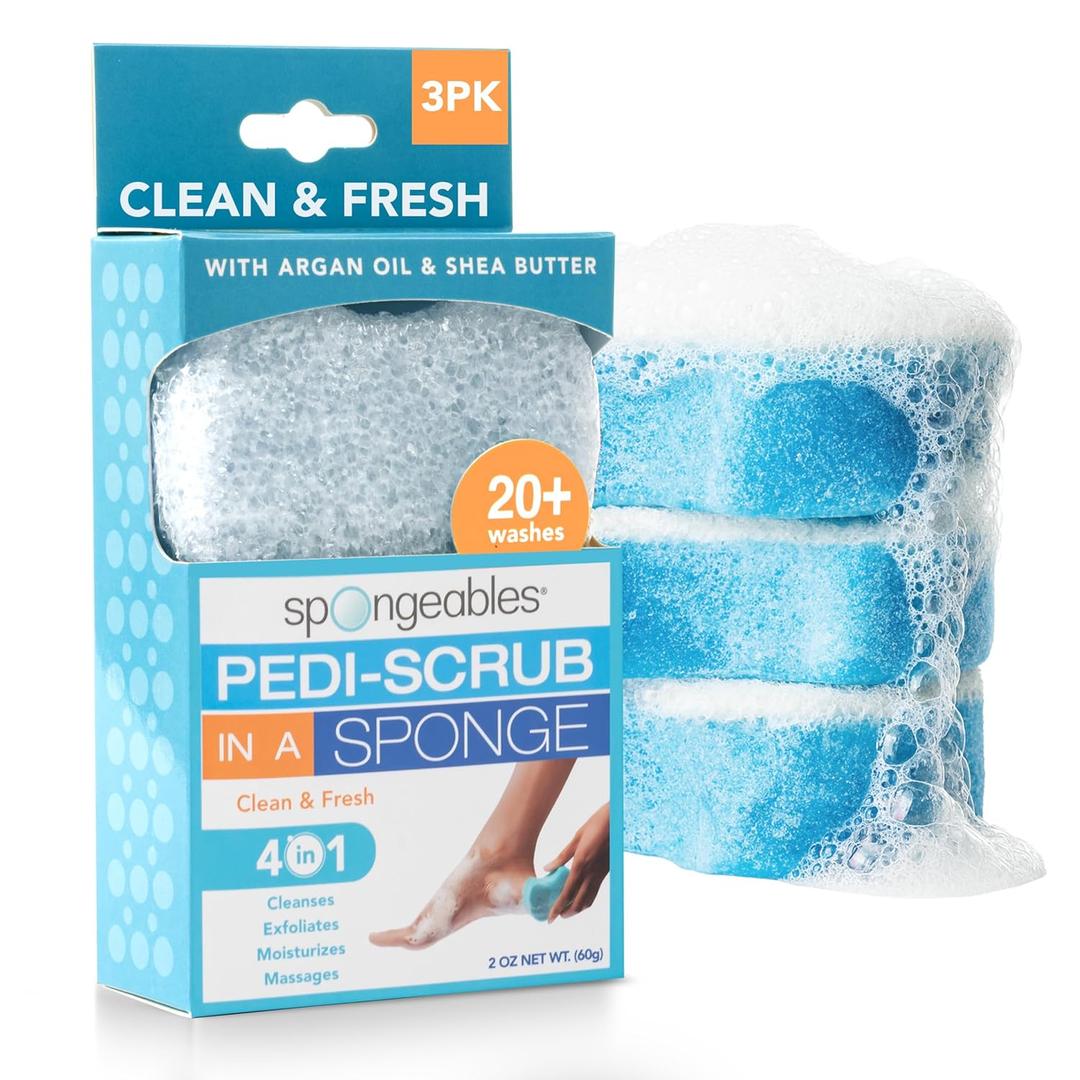 Spongeables Pedi Scrub Foot Exfoliating 20+ Wash Sponge (1 Count (Pack of 3), Clean and Fresh)