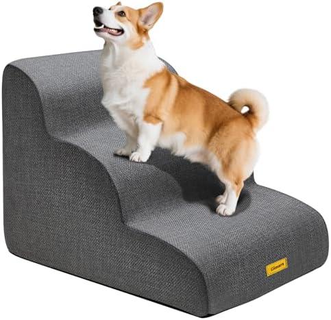 Gimars 30D High-Density Foam & Extra-Wide, Stable 3-Step Dog Stairs, 40cm High Pet Stairs with Washable Cover & Non-Slip Base, Portable Ramp for Small Dogs to Sofa, Bed, Couch, Car