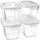 Soup Containers with Lids Glass 32 oz, 4 Cup Borosilicate Glass Food Storage Containers, Microwave & Freezer Safe Jars, Small Square Meal Prep Bowl for Salad, Fruit, Lunch, Ice Cream, Travel, 4 Pack