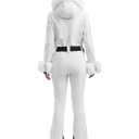 GSOU SNOW Ski Suit Womens One Piece Snowsuit Snowboard Jacket Slim Snow Jumpsuit Faux Fur Ski Outfit Waterproof Windproof Insulated,White S