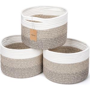 Small Rope Baskets for Storage, Baskets for Gifts Empty, Cute Round Woven Basket, Decorative Shelf Baskets 9.829.827.1", Cotton Toy Storage Bins for Organizer 3 Packs Mixed Brown